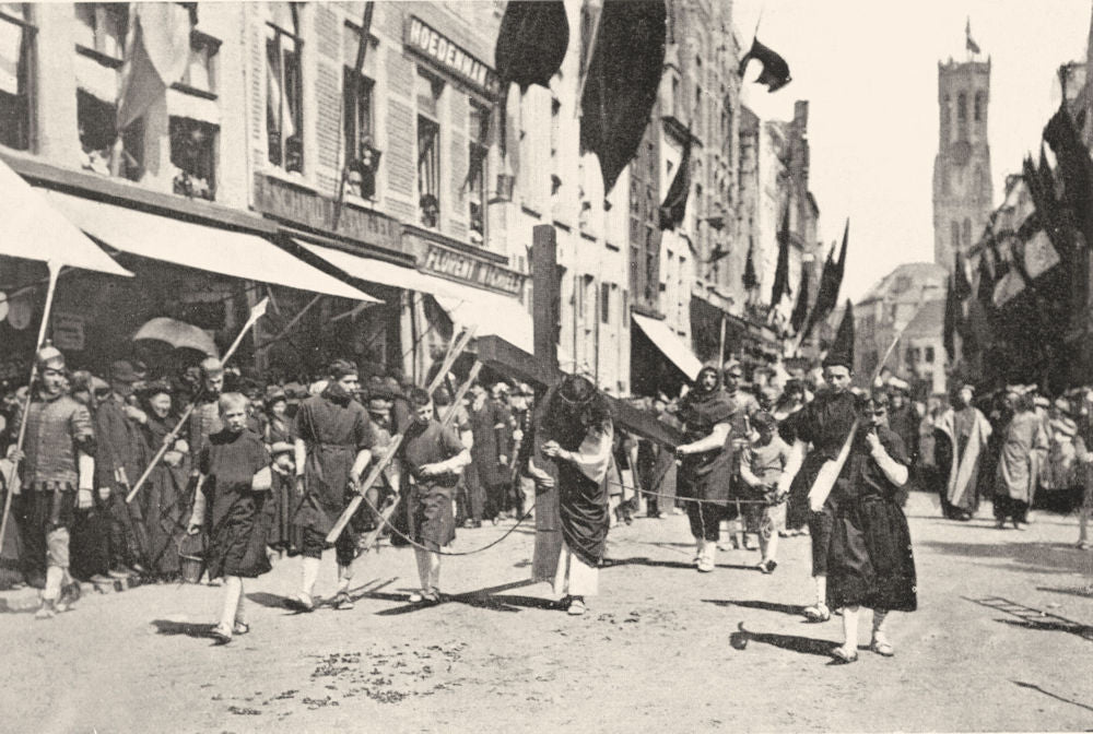 BELGIUM. The procession of the holy Blood, Bruges;  1900 old antique print